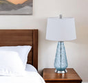 Glass Table Lamp With White Empire Shade - Aqua