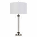 Metal Two Light Cylinder Table Lamp With White Drum Shade - Silver Metallic - HomeRoots - Table Lamps - Elite Enclave Home