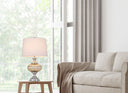 Metal Table Lamp With White Empire Shade - Silver Metallic