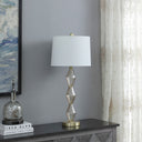 Geo Glass Table Lamp With Shade - Brushed Gold