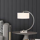 Metal Lantern Desk USB Table Lamp With White Shade - Nickel
