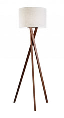 Solid Wood Tripod Floor Lamp With Drum Shade - Brown / White - HomeRoots - Floor Lamps - Elite Enclave Home
