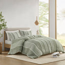 Shay - 3 Piece Striped Cotton Duvet Cover Set - Sage