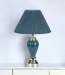 Ceramic Urn Table Lamp With Teal Blue Empire Shade - Teal Blue And Gold