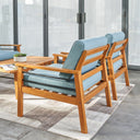 Wood Outdoor Arm Chair With Aqua Cushion - Natural