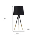 Tripod Table Lamp With Black Empire Shade - Gold