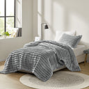 Avril - Twin/Twin Long Fluffy Ribbed Plush Comforter Set - Gray - Intelligent Design - Comforters & Sets - Elite Enclave Home