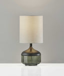 Petite Wood Smoked Glass Base With Lightly Textured Round Shade Table Lamp - Black