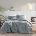Porter - Full Soft Washed Pleated Comforter Set - Blue/Gray