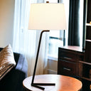 13" x 13" x 28" Metal Table Lamp With White Drum Shade - Black
