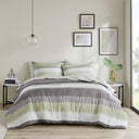 Jaxon - 7 Piece King Stripe Comforter Set With Bed Sheets - Green/Gray