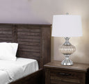Metal Table Lamp With White Empire Shade - Silver Metallic