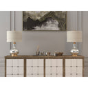 Glass LED Table Lamp With Ivory Drum Shade - Silver Metallic