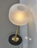 Table Lamp With White Ribbed Frosted Glass Dome Shade - Antiqued Brass