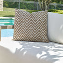 Uttermost Argo Outdoor Pillow – Toffee ground with cream tribal geometric pattern in Sunbrella acrylic 