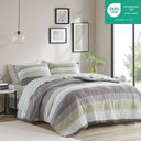 Jaxon - 5 Piece Twin Stripe Comforter Set With Bed Sheets - Green / Gray