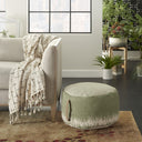 Cotton Round Abstract Pouf Ottoman - Green / White