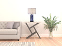 Glass LED Cylinder Table Lamp With Nightlight And White Drum Shade - Black