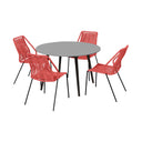 5 Piece Round Stone Dining Set With Four Chairs - Gray, Red And Black