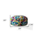 Cotton Round Patchwork Pouf Cover - Blue / White