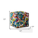 Cotton Patchwork Pouf Cover - Blue / White