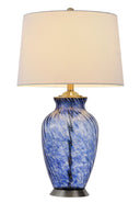 Swirl Glass Table Lamp With White Empire Shade - Blue