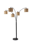 Five Light Tree Floor Lamp With Beige Solid Color Drum Shade - Black / Bronze - HomeRoots - Floor Lamps - Elite Enclave Home