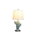Pale Ceramic Cactus Table Lamp With White Shade - Blue Green
