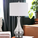 Glass And Steel Table Lamps (Set of 2) - Silver White
