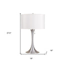 28" Metal Bedside Table Lamp With White Shade - Silver