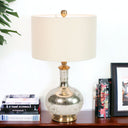 Glass LED Table Lamp With Ivory Drum Shade - Silver Metallic