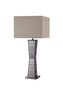 Glass Tower Table Lamp With Beige Fabric Shade - Black
