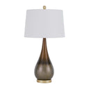 Metal Round Table Lamp With White Empire Shade - Bronze