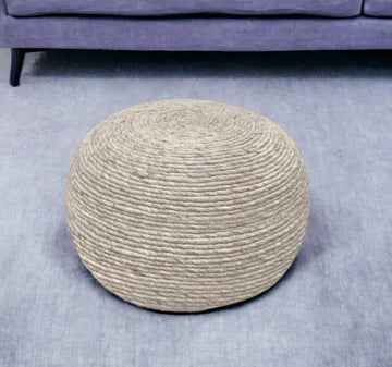 Wool Round Ribbed Pouf Ottoman - Gray