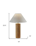 Solid Wood Cylinder Table Lamp With White Cone Shade - Natural