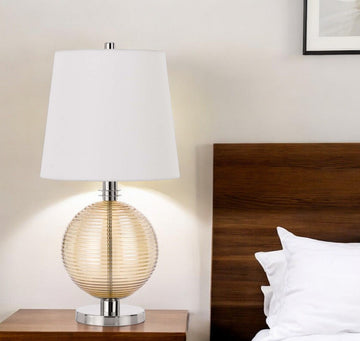 Metal Globe Table Lamp With White Empire Shade - Nickel