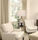 Glass Table Lamp With White Empire Shade - Bronze