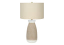 Ceramic Round Table Lamp With Beige Drum Shade - Brown And White - HomeRoots - Table Lamps - Elite Enclave Home