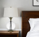Metal Globe Table Lamp With White Empire Shade - Bronze