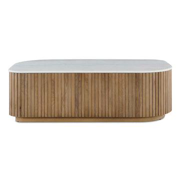 Arik - Marble Top Coffee Table - White / Woodtone