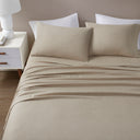 Cozy Cotton Flannel - California King Printed Sheet Set - Beige / White Stripes