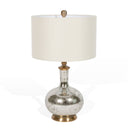 Glass LED Table Lamp With Ivory Drum Shade - Silver Metallic