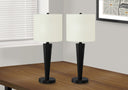 Metal Candlestick USB Table Lamps With Ivory Drum Shade (Set of 2) - Black - HomeRoots - Lamp Sets - Elite Enclave Home