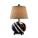 Dark Polyresin Lamp With Beige Fabric Shade - Brown