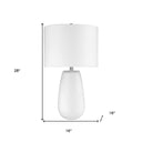 Glass Table Lamp With White Drum Shade - White