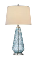 Glass Table Lamp With White Empire Shade - Aqua