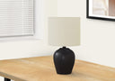 17" Ceramic Round Table Lamp With Ivory Drum Shade - Black - HomeRoots - Table Lamps - Elite Enclave Home
