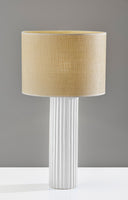 Ceramic Cylinder Table Lamp With Beige Drum Shade - White - HomeRoots - Table Lamps - Elite Enclave Home