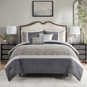 Amelia - 5 Piece Textured Jacquard Stripe Comforter Set With Throw Pillows - Gray