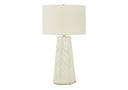 Ceramic Geometric Table Lamp With Ivory Drum Shade - White - HomeRoots - Table Lamps - Elite Enclave Home
